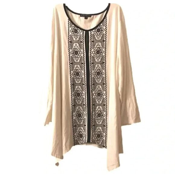 Adrianna Papell women’s long sleeve off white embroidered tunic blouse large - Picture 1 of 4